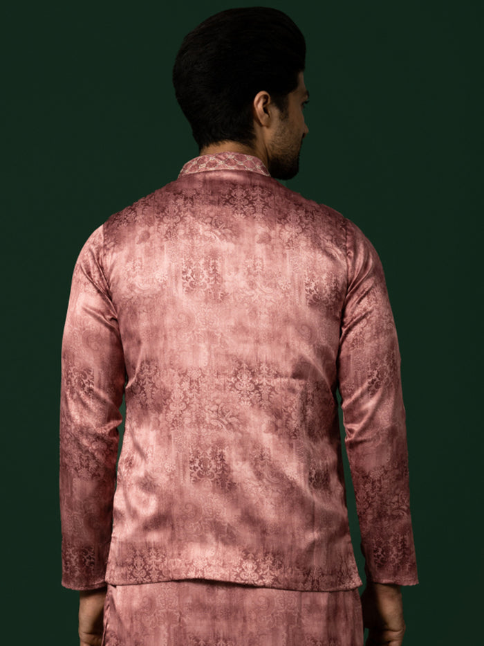 Dusty Rose Silk Blend Jacquard Nehru Jacket