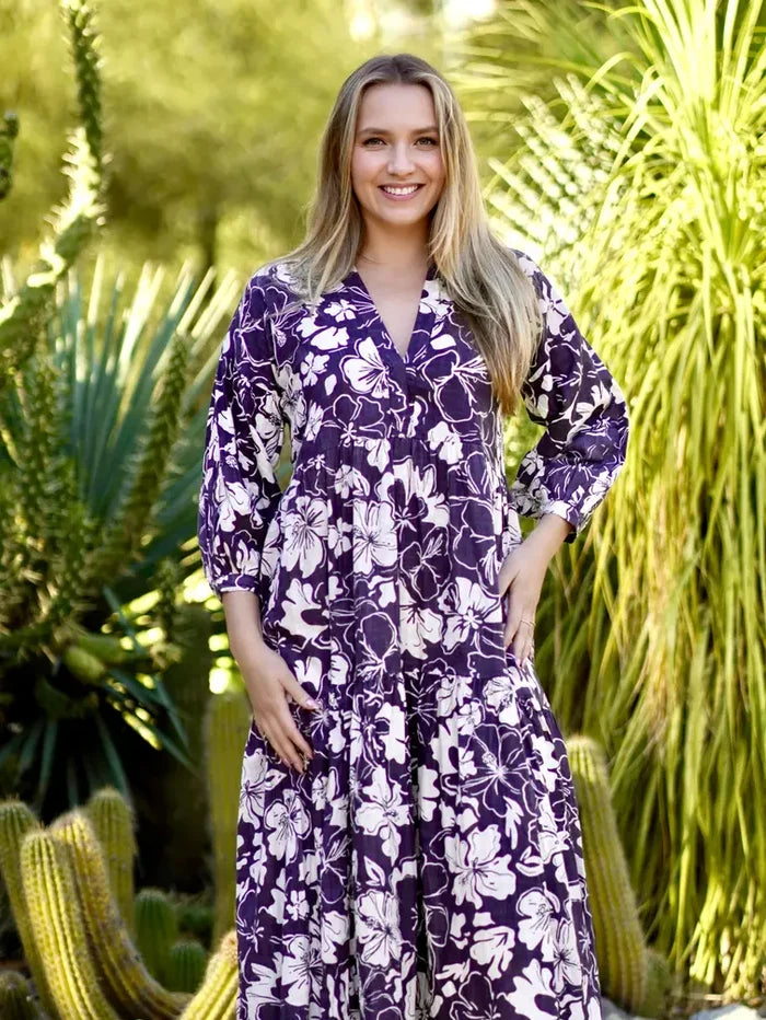 Elise Floral Print Maxi Dress Black White