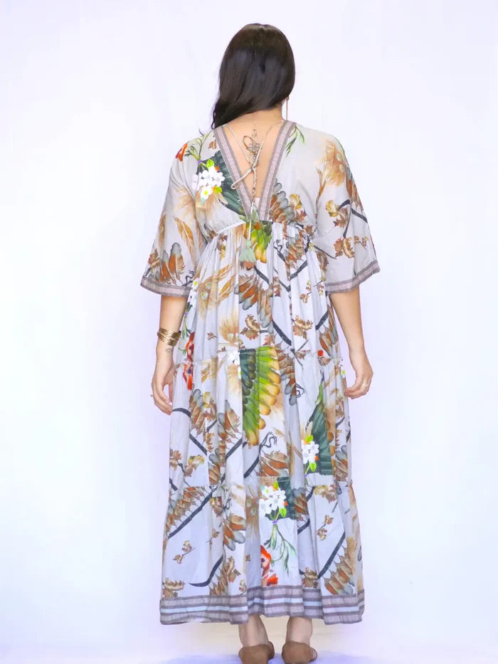 Floral Bohemian Maxi Dress - Brown Multi