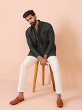 Green Silk Blend Jacquard Nehru Jacket