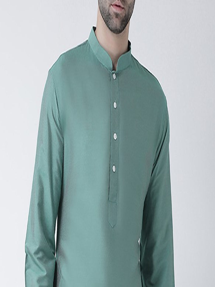 Green Silk Blend Solid Long Kurta