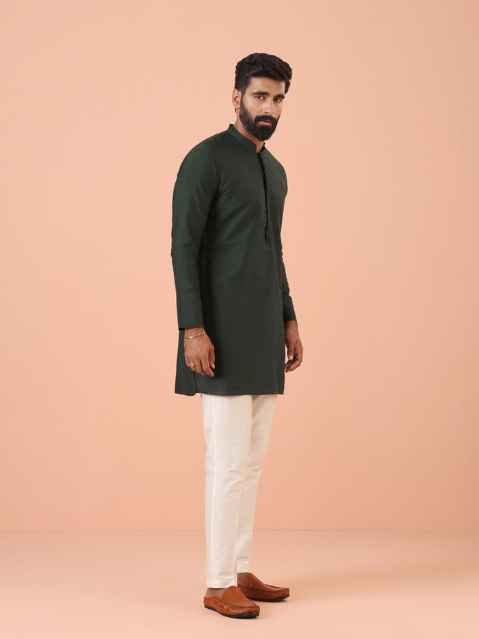 Green Silk Blend Solid Mid Kurta with Trouser
