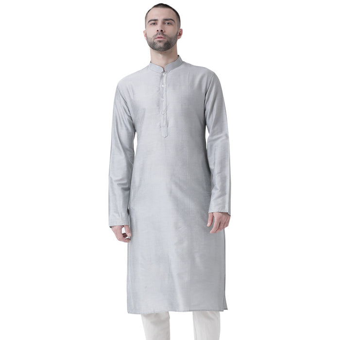 Grey Cotton Silk Plain Kurta
