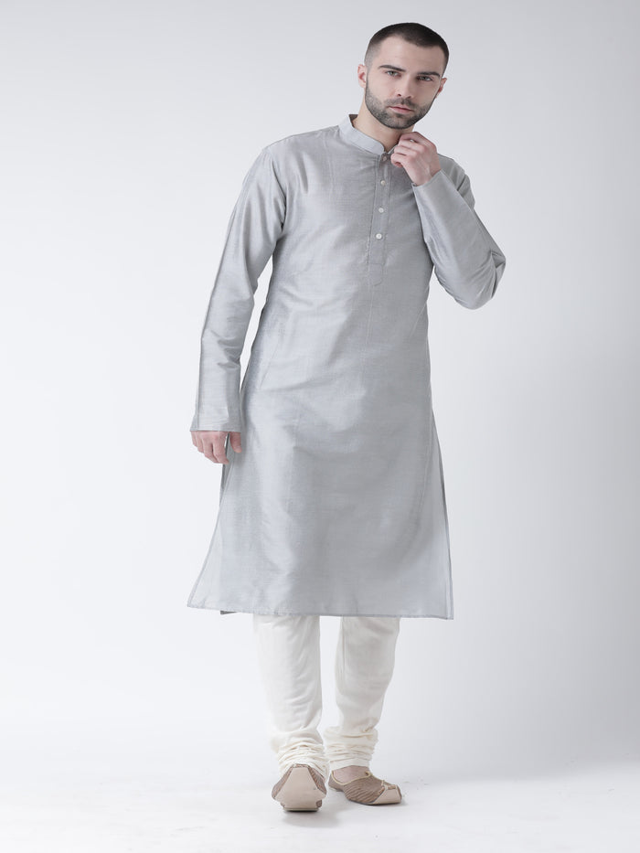 Grey Cotton Silk Plain Kurta
