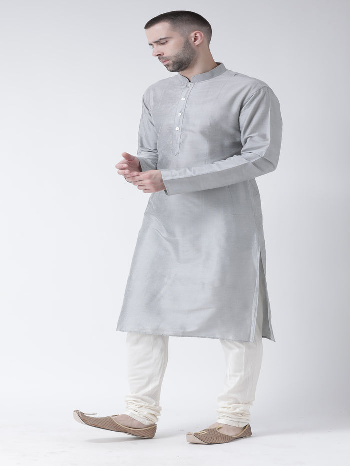 Grey Cotton Silk Plain Kurta