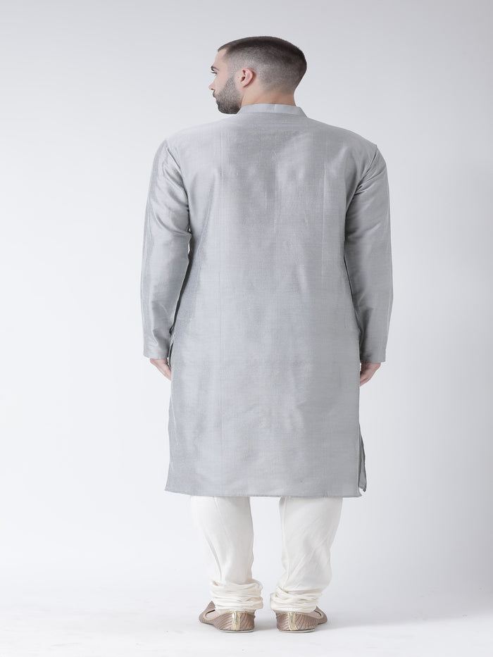 Grey Cotton Silk Plain Kurta