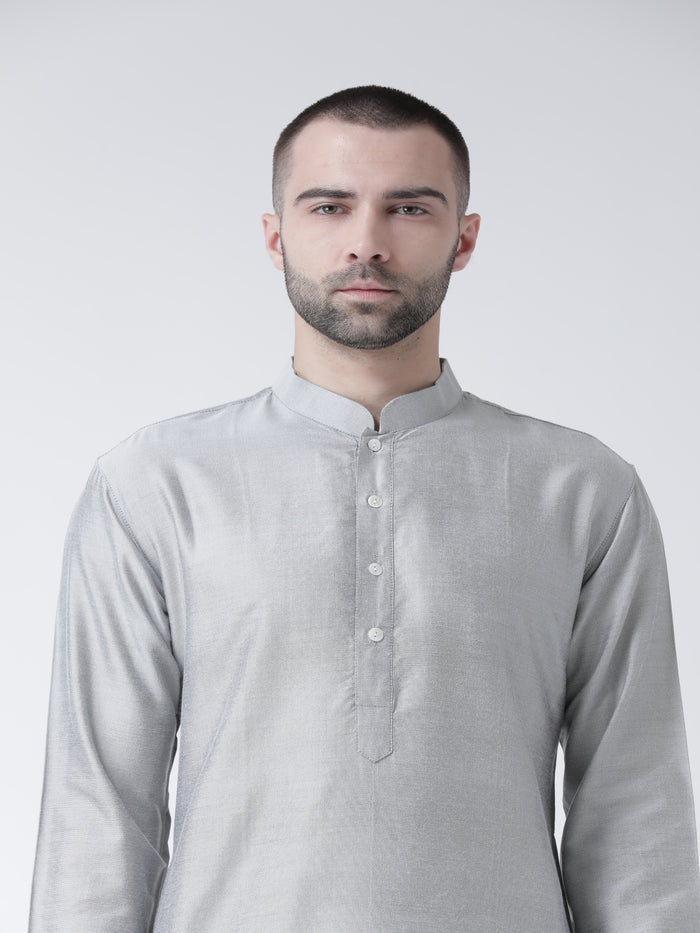Grey Cotton Silk Plain Kurta