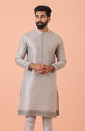 Grey Jacquard Kurta with  Hem Detailing