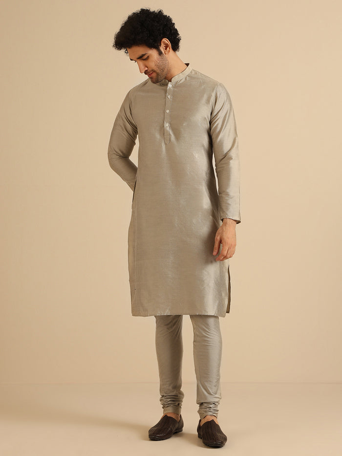 Grey Jacquard Nehru Jacket Kurta Set