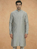 Grey Solid Silk Blend Kurta