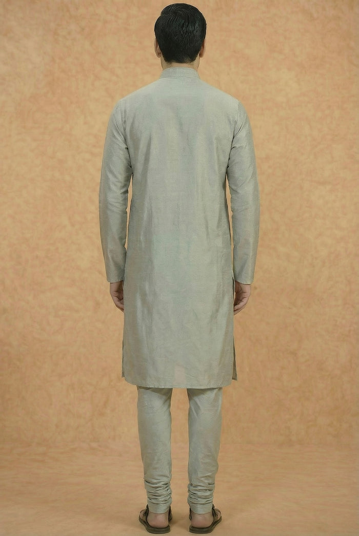 Grey Solid Silk Blend Kurta