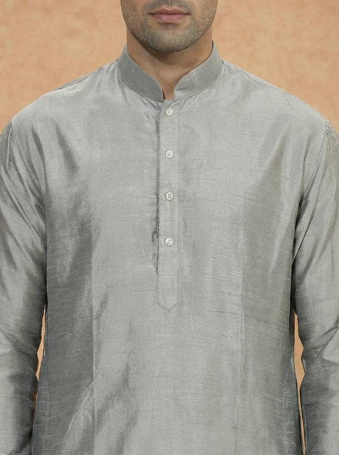 Grey Solid Silk Blend Kurta