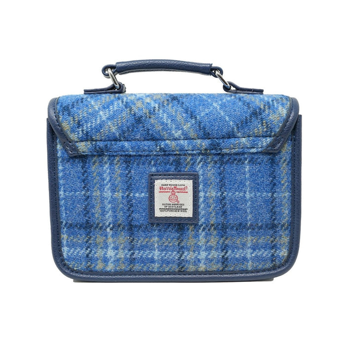 Harris Tweed Bervie Mini Satchel - Compact Tartan Satchel Bag - Light Blue Check (COL129) - Heritage Of Scotland -