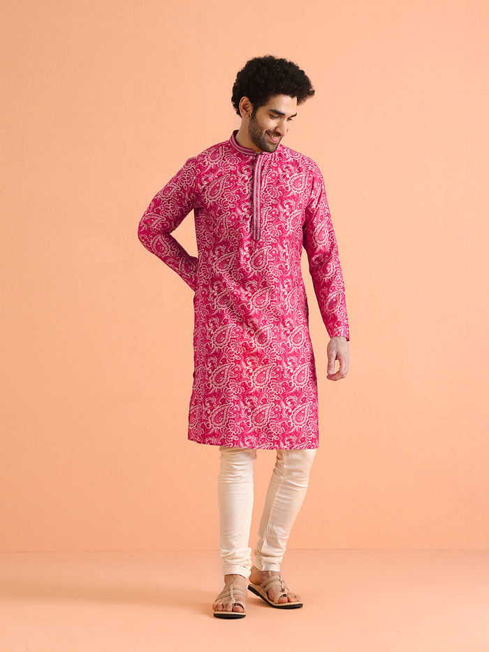 Hot Pink Paisley Kurta Churidar Set