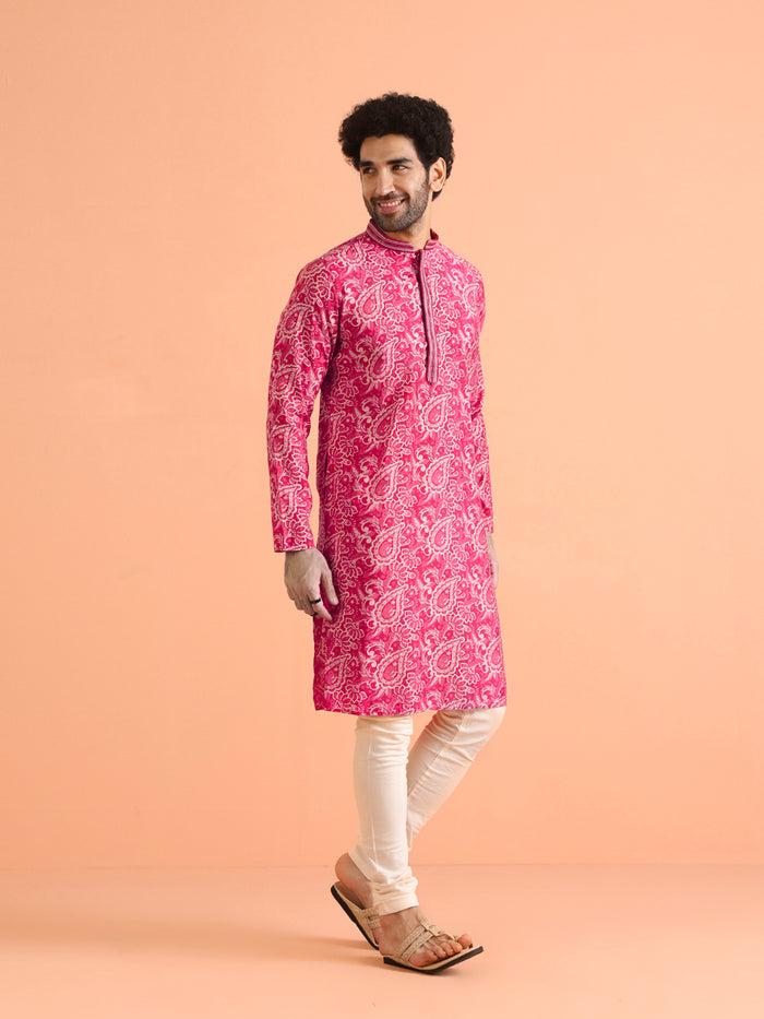 Hot Pink Paisley Kurta Churidar Set