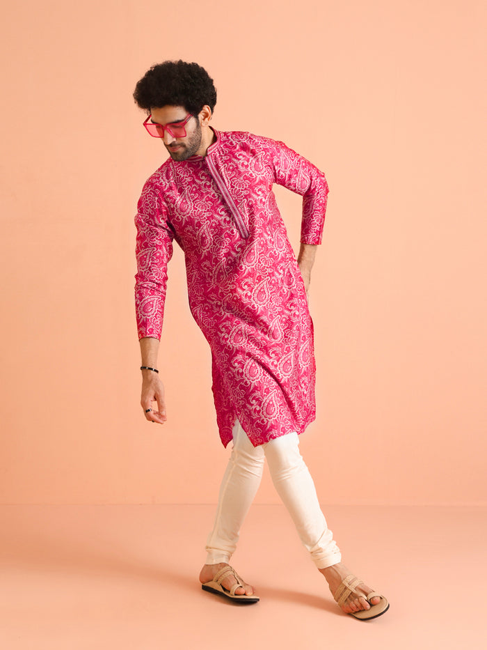 Hot Pink Paisley Kurta Churidar Set