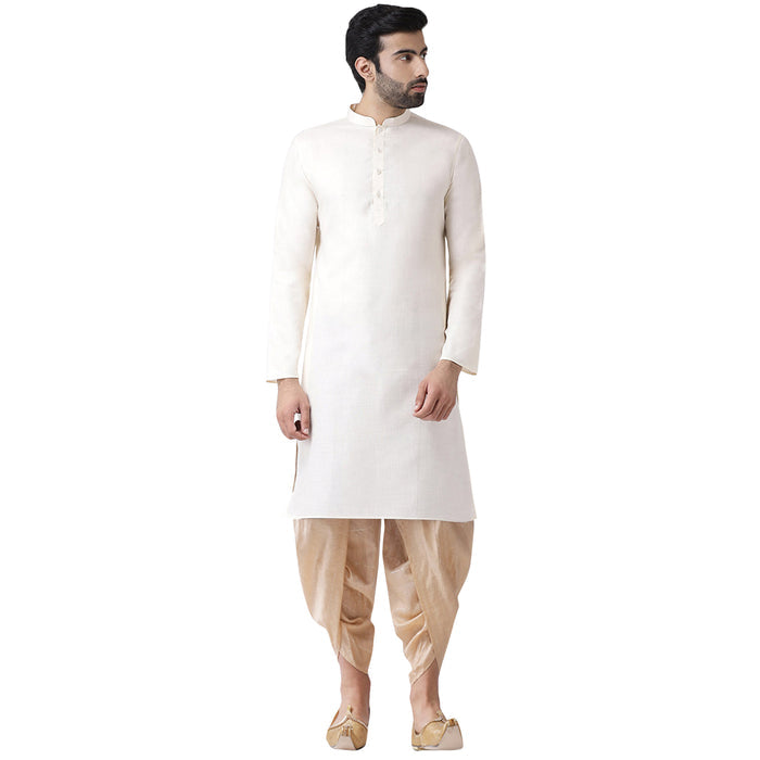 Ivory Solid Kurta Golden Dhoti Set