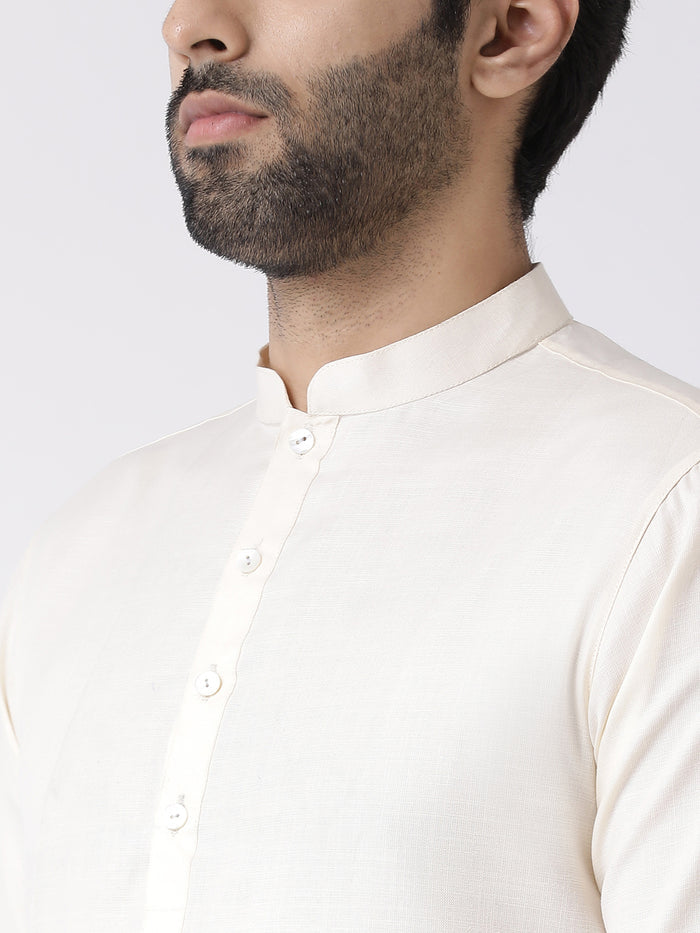 Ivory Solid Kurta Golden Dhoti Set