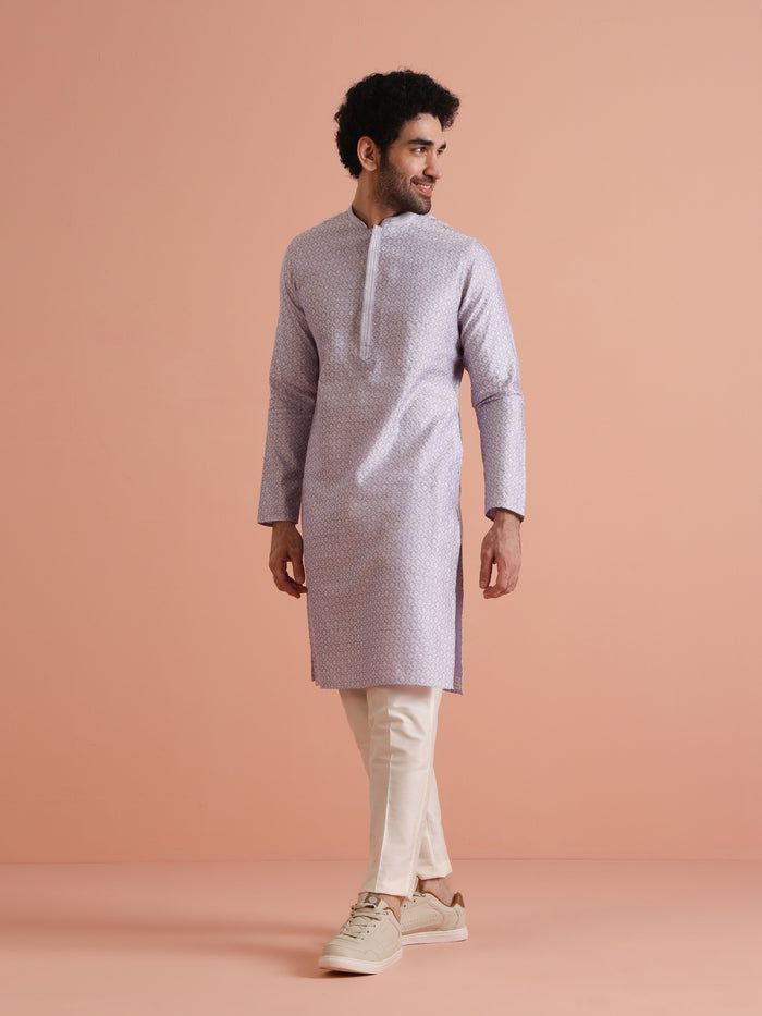 Lavender Printed Silk Blend Kurta