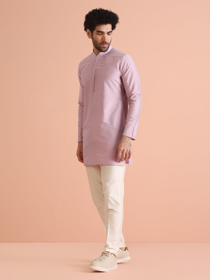 Lavender Silk Blend Solid Mid Kurta Trouser Set