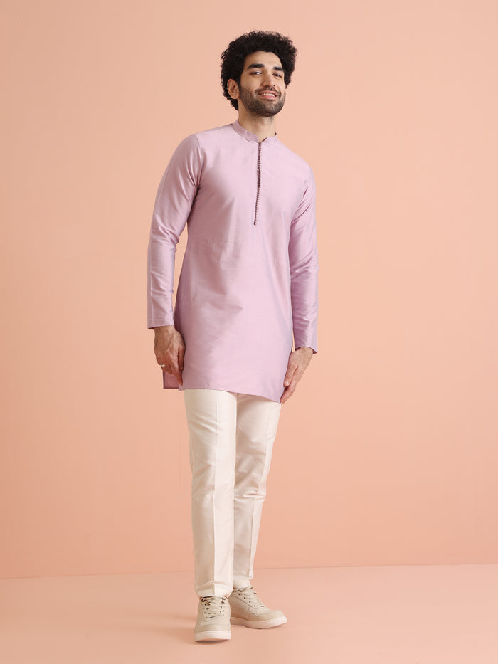 Lavender Silk Blend Solid Mid Kurta Trouser Set