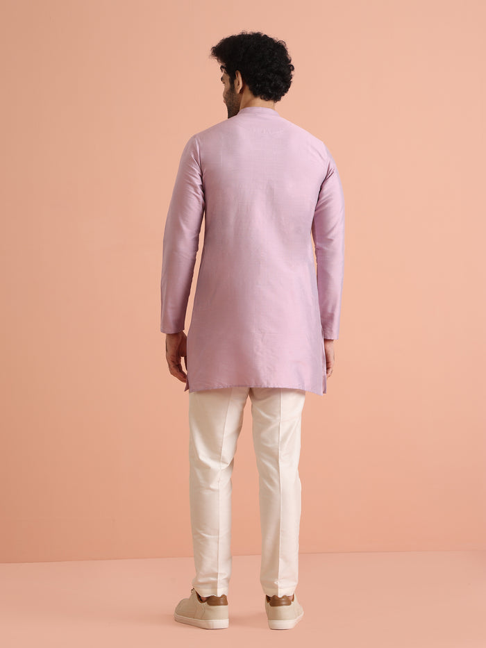 Lavender Silk Blend Solid Mid Kurta Trouser Set
