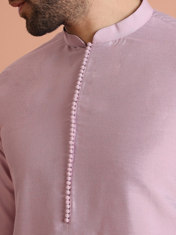Lavender Silk Blend Solid Mid Kurta Trouser Set