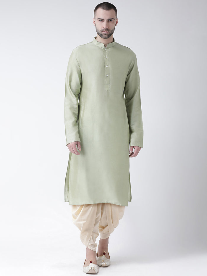 Light Green Silk Blend Solid Kurta Beige Dhoti
