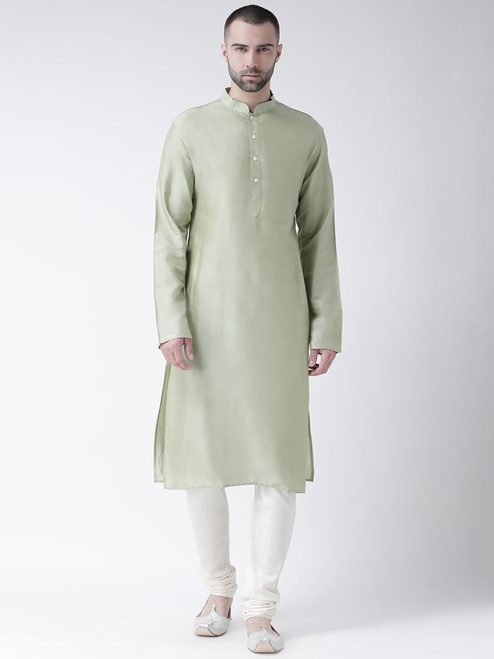Light Green Silk Blend Solid Long Kurta