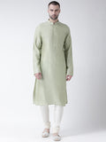 Light Green Silk Blend Solid Long Kurta