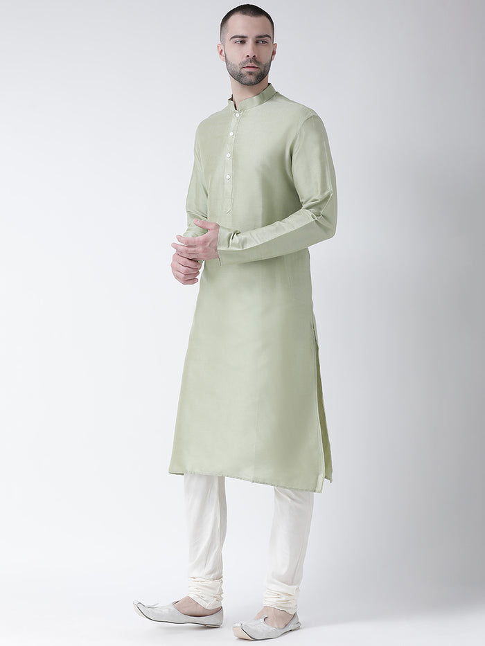 Light Green Silk Blend Solid Long Kurta