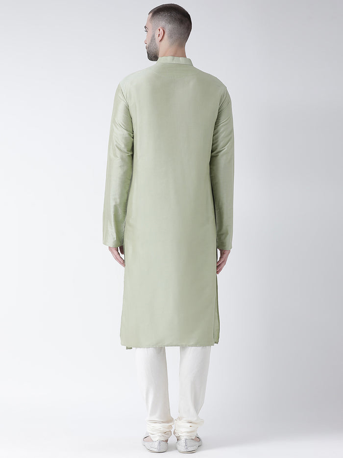 Light Green Silk Blend Solid Long Kurta