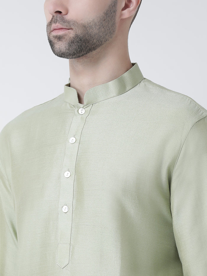 Light Green Silk Blend Solid Long Kurta