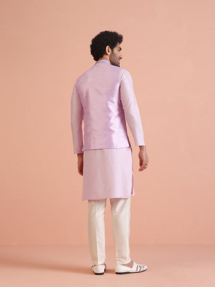 Lilac Floral Pattern Silk Blend Nehru Jacket