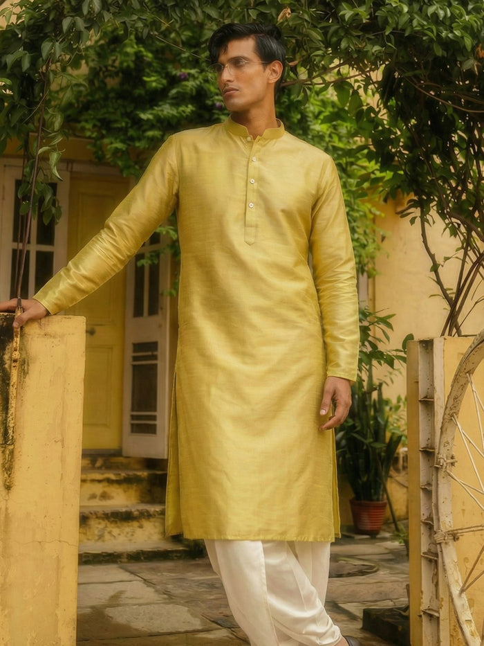 Lime Green Solid Plain Kurta