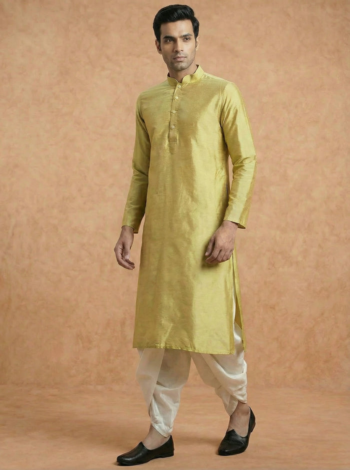 Lime Green Solid Plain Kurta