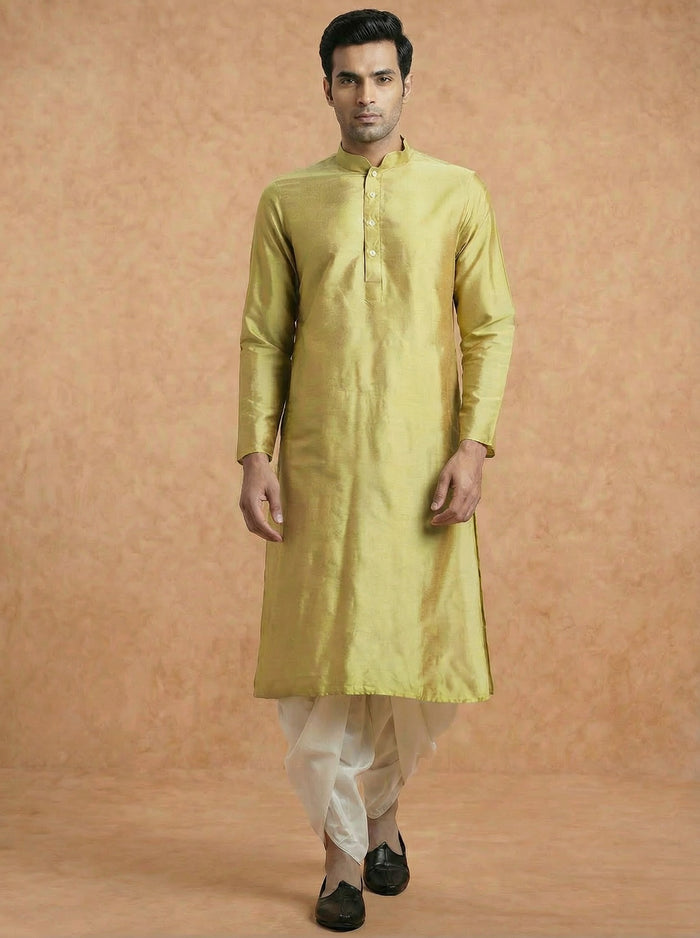 Lime Green Solid Plain Kurta