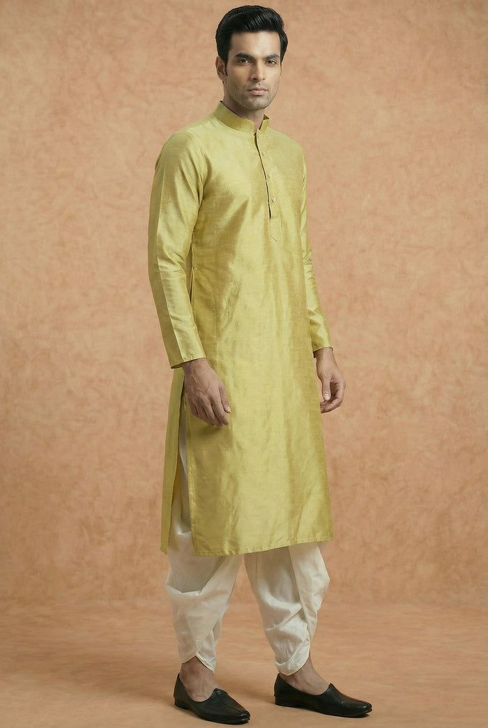 Lime Green Solid Plain Kurta