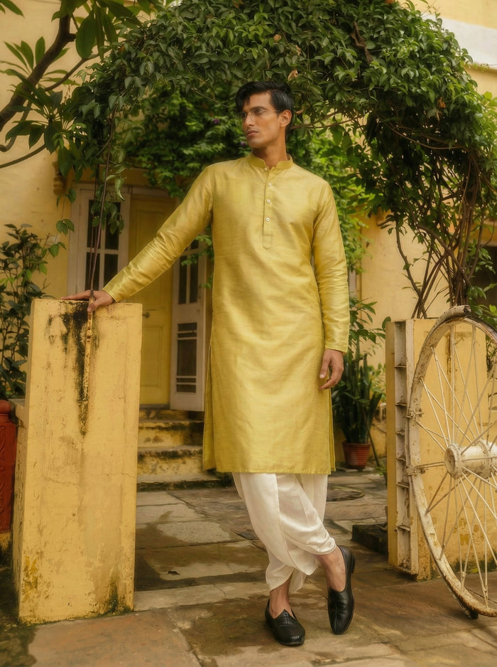 Lime Green Solid Plain Kurta