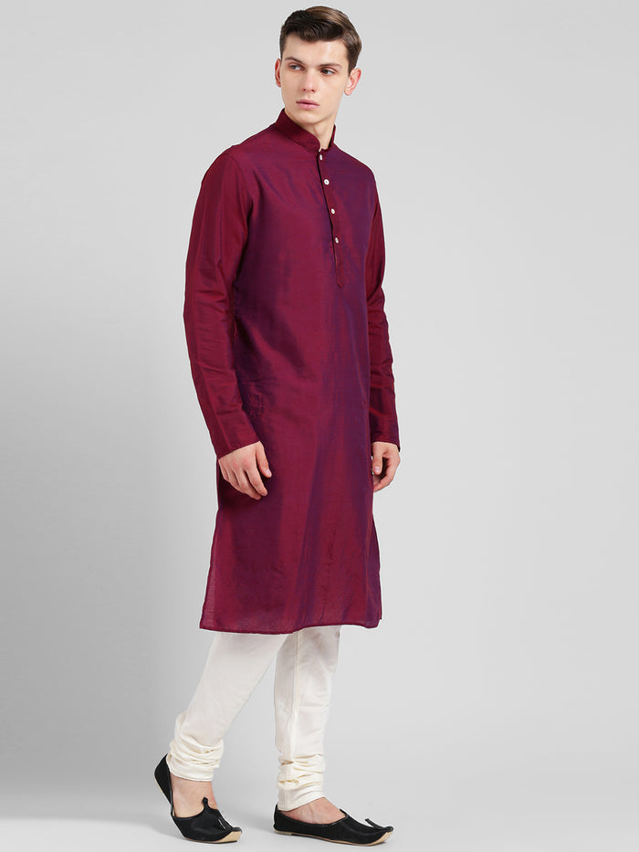 Magenta Cotton Silk Solid Kurta Churidar Set