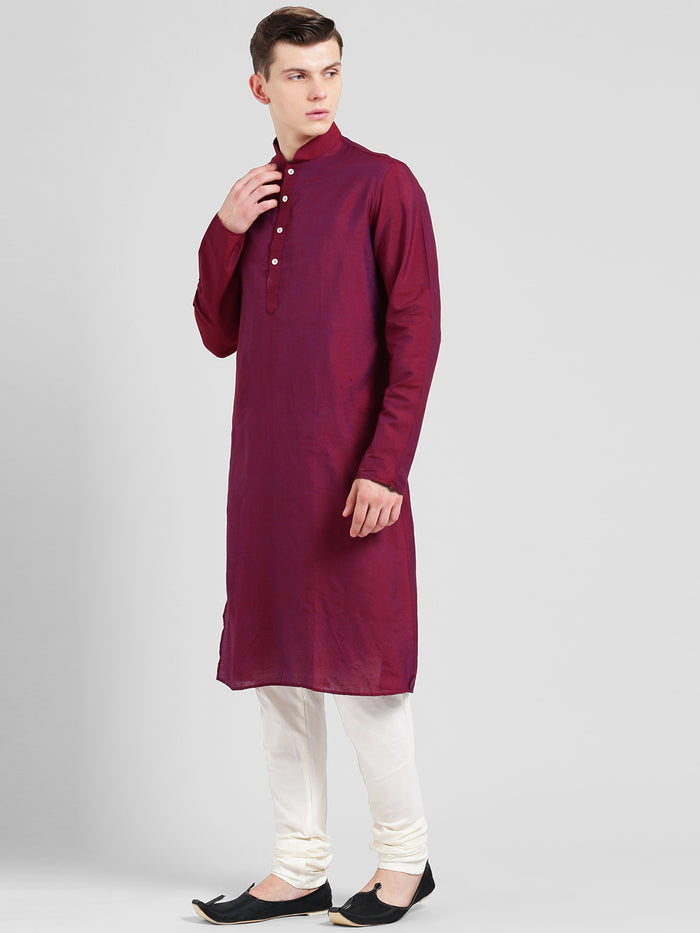 Magenta Cotton Silk Solid Kurta Churidar Set
