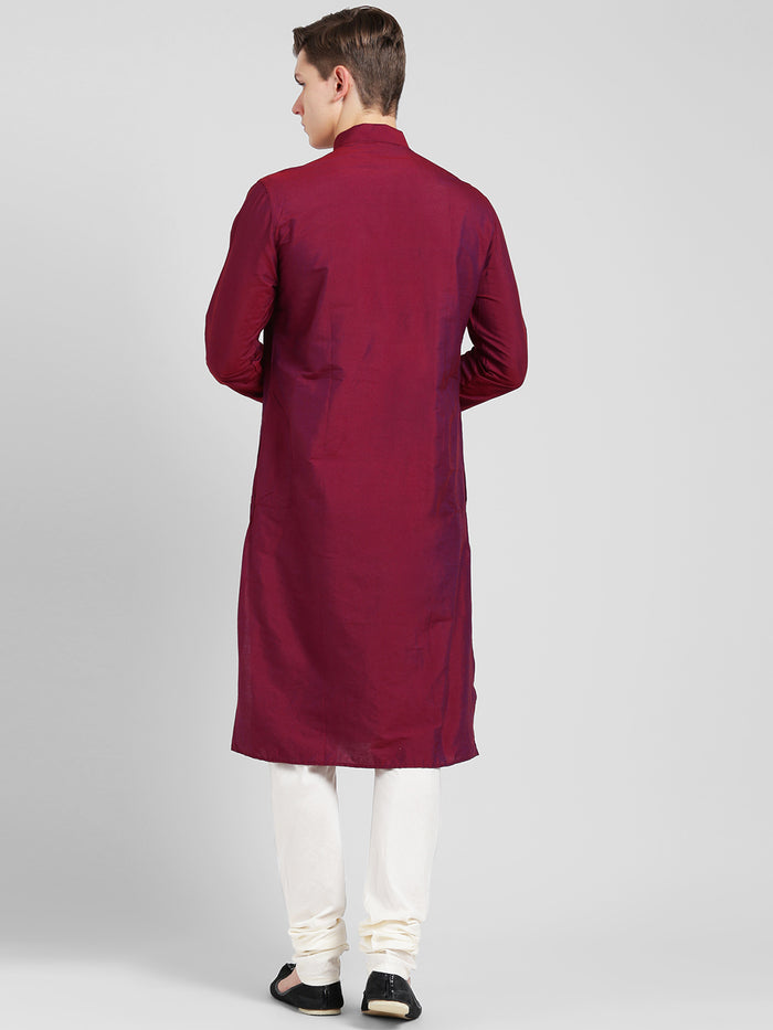 Magenta Cotton Silk Solid Kurta Churidar Set