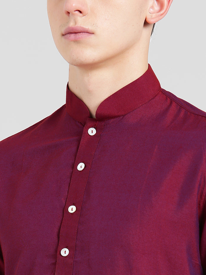 Magenta Cotton Silk Solid Kurta Churidar Set