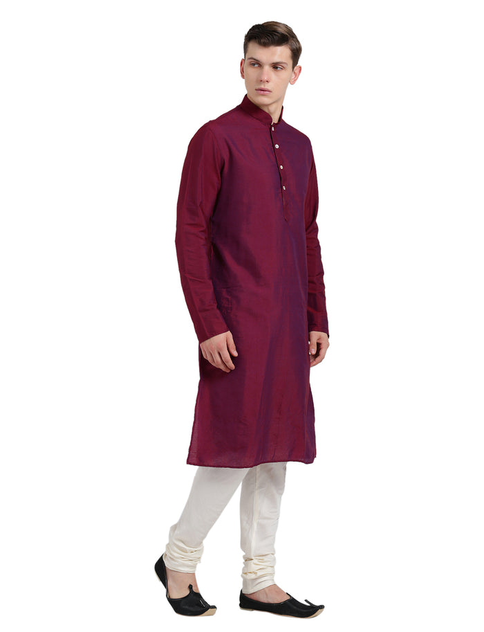 Maroon Cotton Plain Kurta