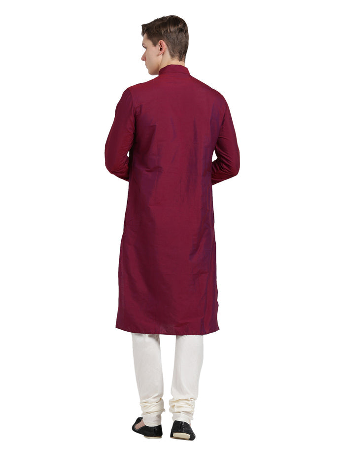 Maroon Cotton Plain Kurta