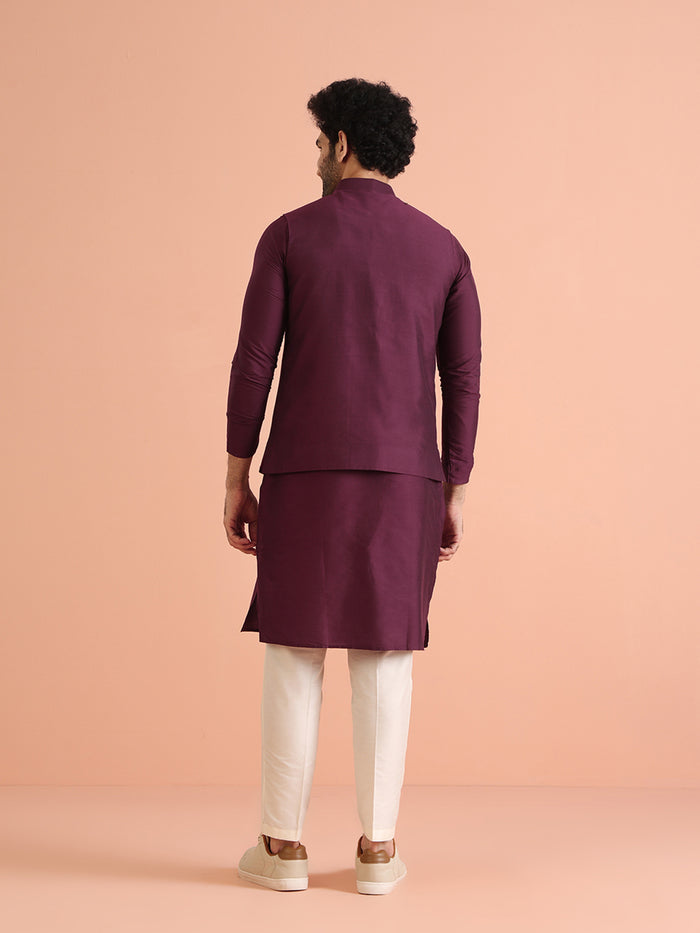 Maroon Mirror Work Jacket Kurta Trouser Set
