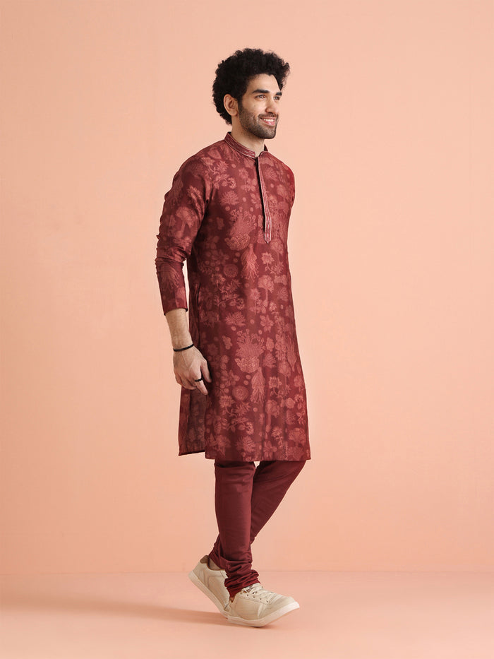 Maroon Printed Kurta with Maroon Churidar