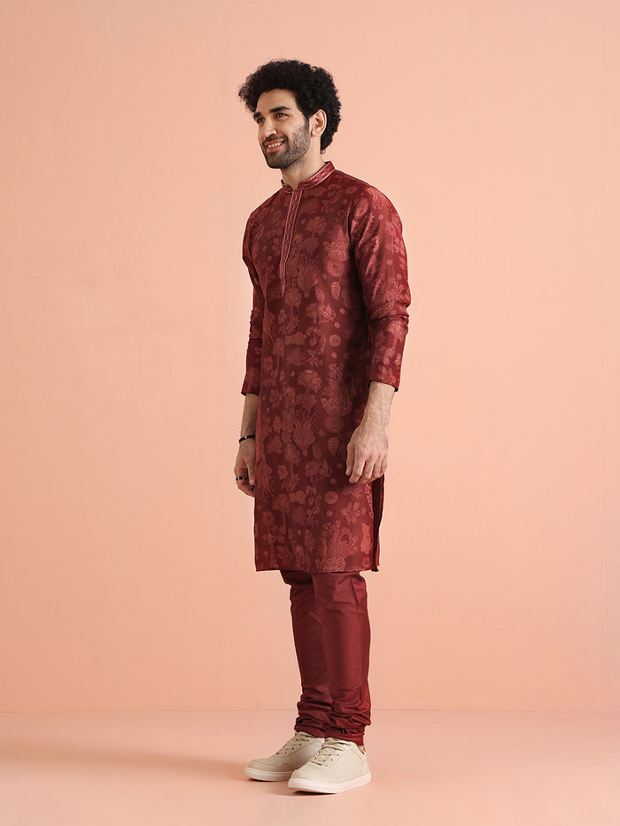Maroon Printed Kurta with Maroon Churidar