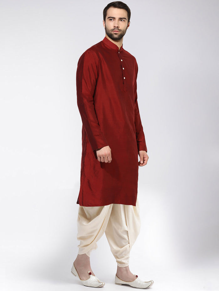 Maroon Silk Blend Solid Long Kurta