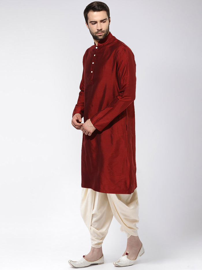Maroon Silk Blend Solid Long Kurta